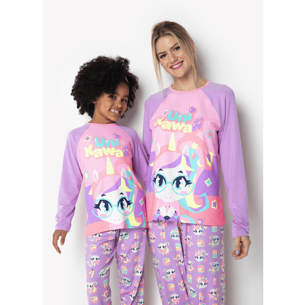 Pijama Manga Longa Viscolycra Feminino Unicórnio Kawaii - 4