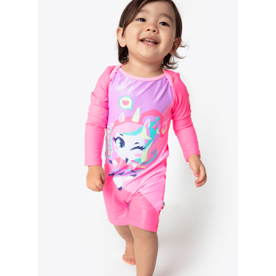 Macacão Bebê Menina com Proteção Solar Unicórnio Kawaii