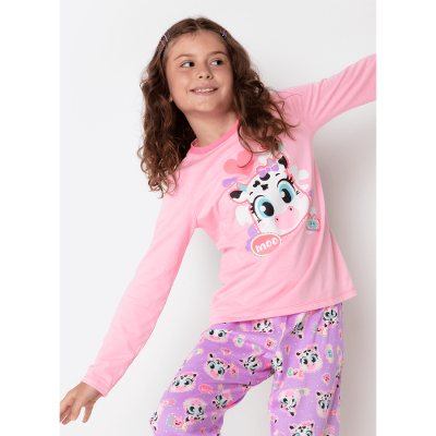 Pijama Manga Longa Menina Teen Vaca Patches