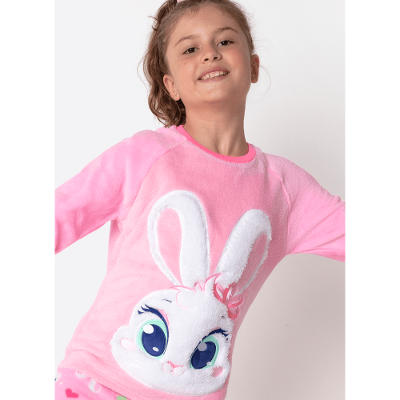Pijama Manga Longa Soft Menina Teen Coelha Romântica