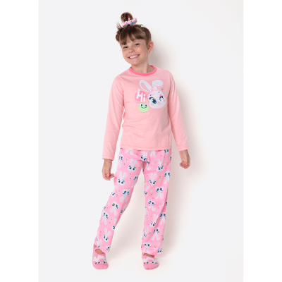 Pijama Manga Longa Algodão Menina Coelha Romântica