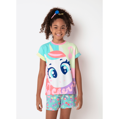 Pijama Manga Curta Viscolycra Menina Teen Unicórnio Cherry