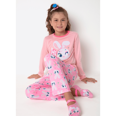 Pijama Manga Longa Menina Teen Coelha Romântica