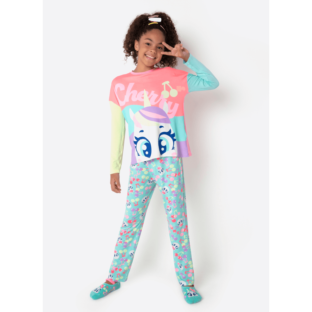 Pijama Manga Longa Viscolycra Menina Teen Unicórnio Cherry - 1
