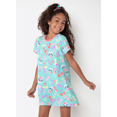 Camisola Manga Curta Algodão Menina Teen Unicórnio Cherry