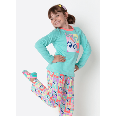 Pijama Manga Longa Menina Unicórnio Cherry
