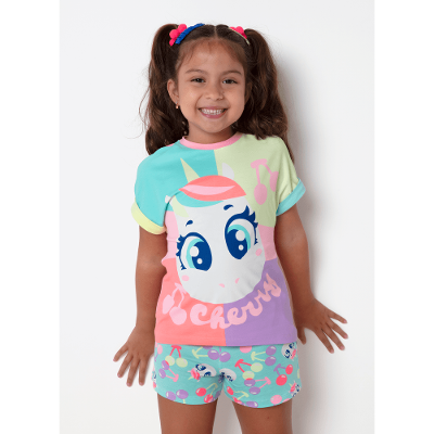 Pijama Manga Curta Viscolycra Menina Unicórnio Cherry