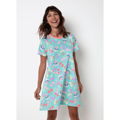 Camisola Manga Curta Algodão Feminina Unicórnio Cherry