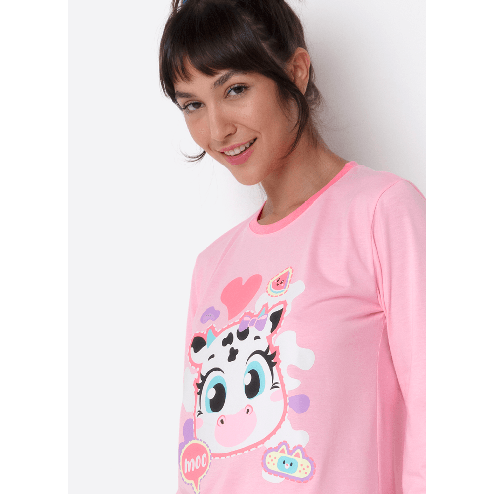 Pijama Manga Longa Algodão Feminino Vaca Patches - 2
