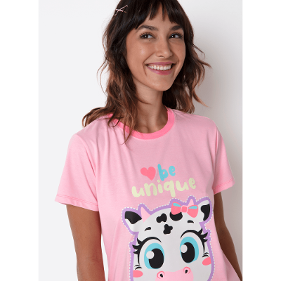 Pijama Manga Curta Feminino Vaca Patches