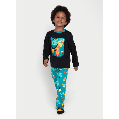 Pijama Manga Longa Algodão Menino Space Food