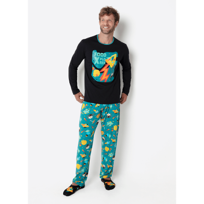 Pijama Manga Longa Algodão Masculino Space Food