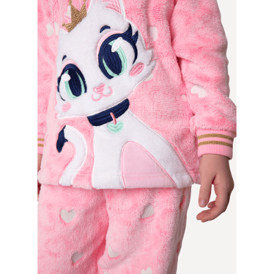 Pijama Manga Longa Soft Menina Gata Romântica