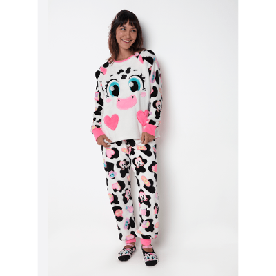 Pijama Manga Longa Soft Feminino Vaca Patches