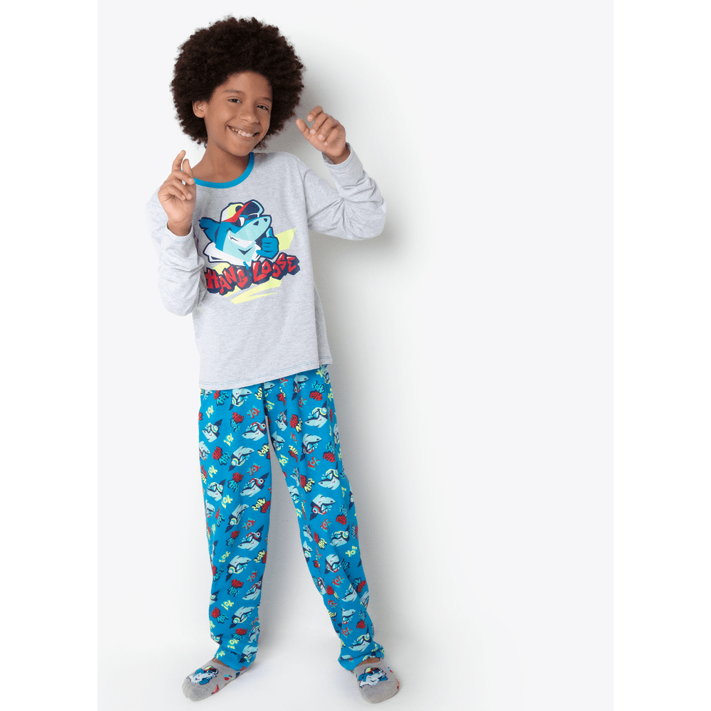 Pijama Manga Longa Algodão Menino Teen Tubarão Hip Hop - 2