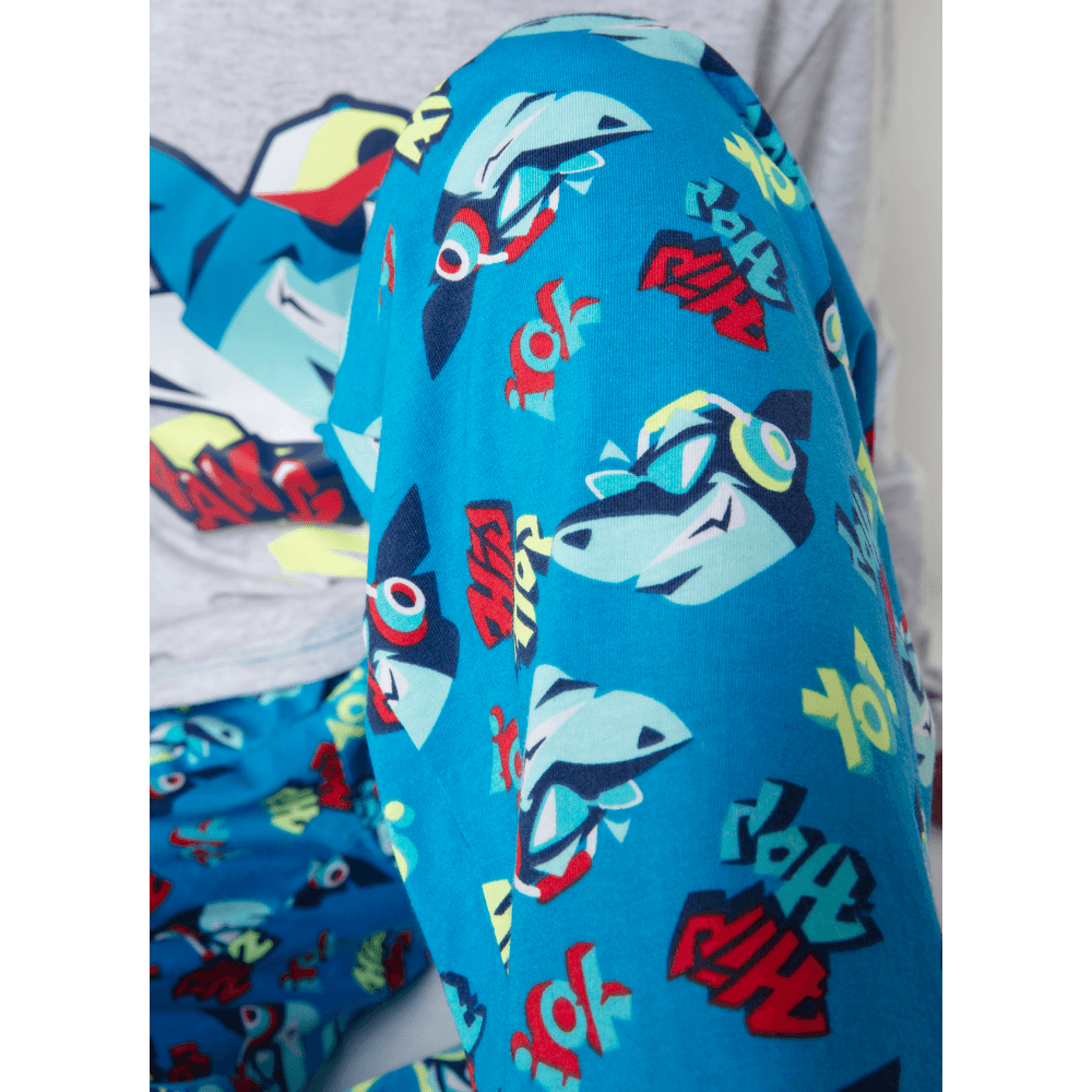 Pijama Manga Longa Algodão Menino Teen Tubarão Hip Hop - 3