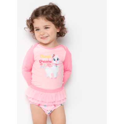 Conjunto Camiseta e Calcinha com Proteção Solar Bebê Menina Lhama Secret