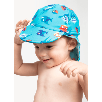 Chapéu Praia com Proteção Solar Bebê Menino Tubarão Gamer