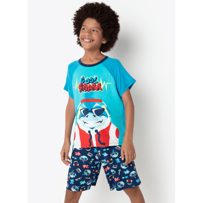 Pijama Manga Curta Viscolycra Menino Teen Tubarão Hip Hop