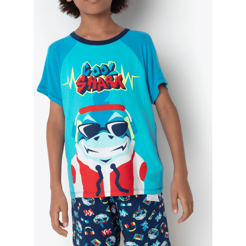 Pijama Manga Curta Viscolycra Menino Teen Tubarão Hip Hop - 2