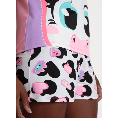 Pijama Manga Curta Viscolycra Feminino Vaca Patches