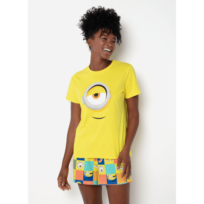 Pijama Manga Curta Algodão Adulto Unissex Minions