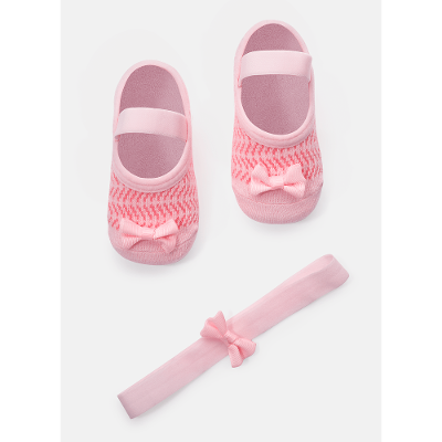 Kit Faixa de Cabelo e Meia Sapatilha Bebê Menina Rosa