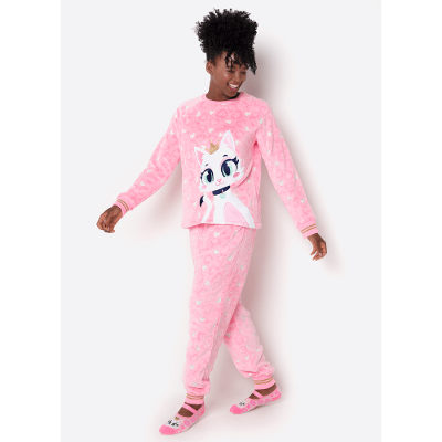 Pijama Manga Longa Soft Feminino Gata Romântica