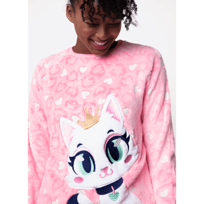 Pijama Manga Longa Soft Feminino Gata Romântica