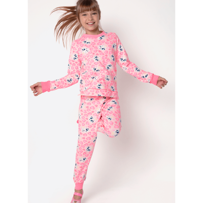 Pijama Manga Longa Ultra Visco Menina Teen Gata Romântica