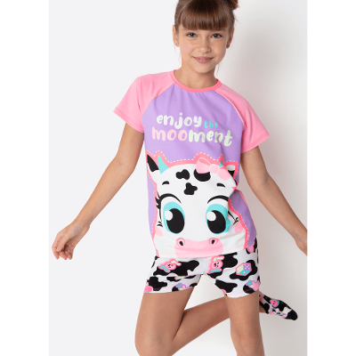 Pijama Manga Curta Viscolycra Menina Teen Vaca Patches