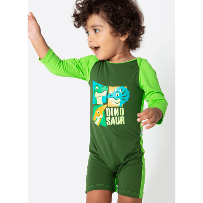 Macacão Manga Longa com Proteção Solar Bebê Menino Dino Trio