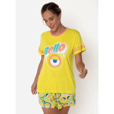 Pijama Manga Curta Viscolycra Feminino Minions