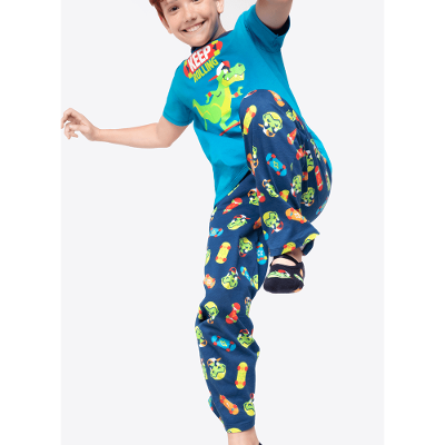 Pijama Manga Curta Menino Teen Algodão Dinossauro Skate