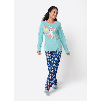 Pijama Manga Longa Algodão Feminino Unicórnio Skate