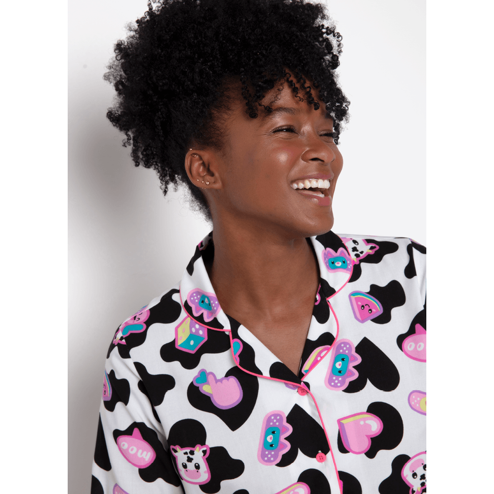 Pijama Manga Longa Viscose Feminino Vaca Patches - 2
