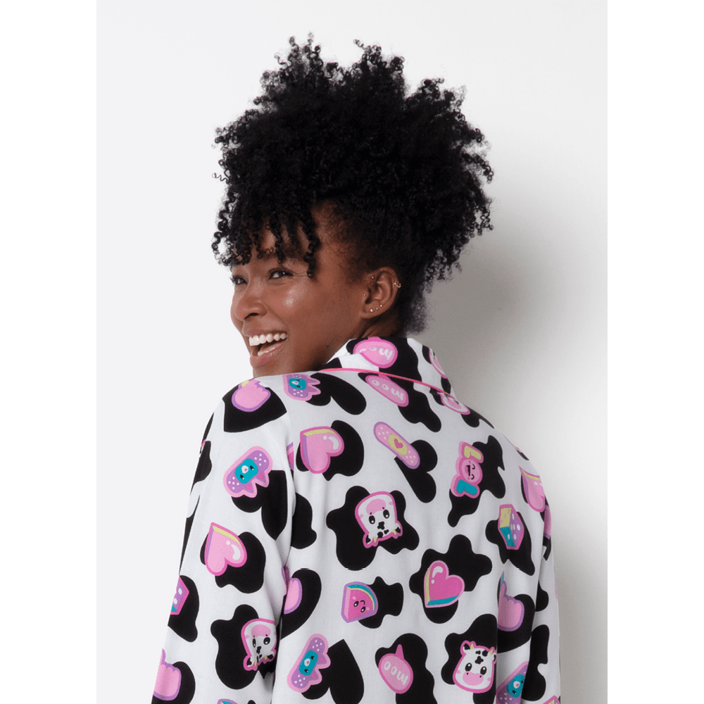 Pijama Manga Longa Viscose Feminino Vaca Patches - 4