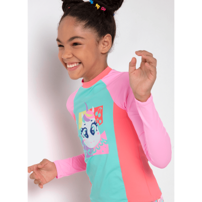 Camiseta Menina Teen Com Proteção Solar Unicórnio Cherry
