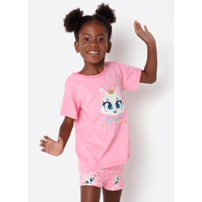 Pijama Manga Curta Menina Gata Romântica