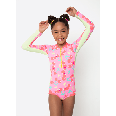 Maiô Manga Longa Com Proteção Solar Menina Teen Unicórnio Cherry