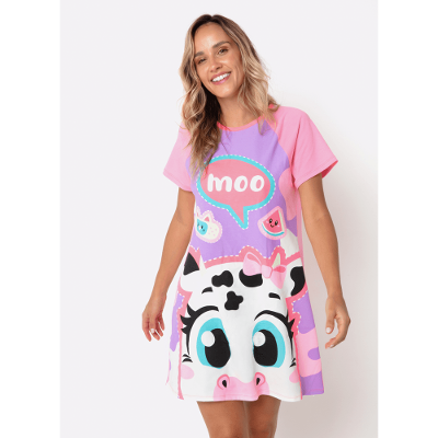 Camisola Manga Curta Viscolycra Feminina Vaca Patches