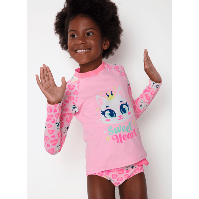 Camiseta Menina Com Proteção Solar Gata Romântica