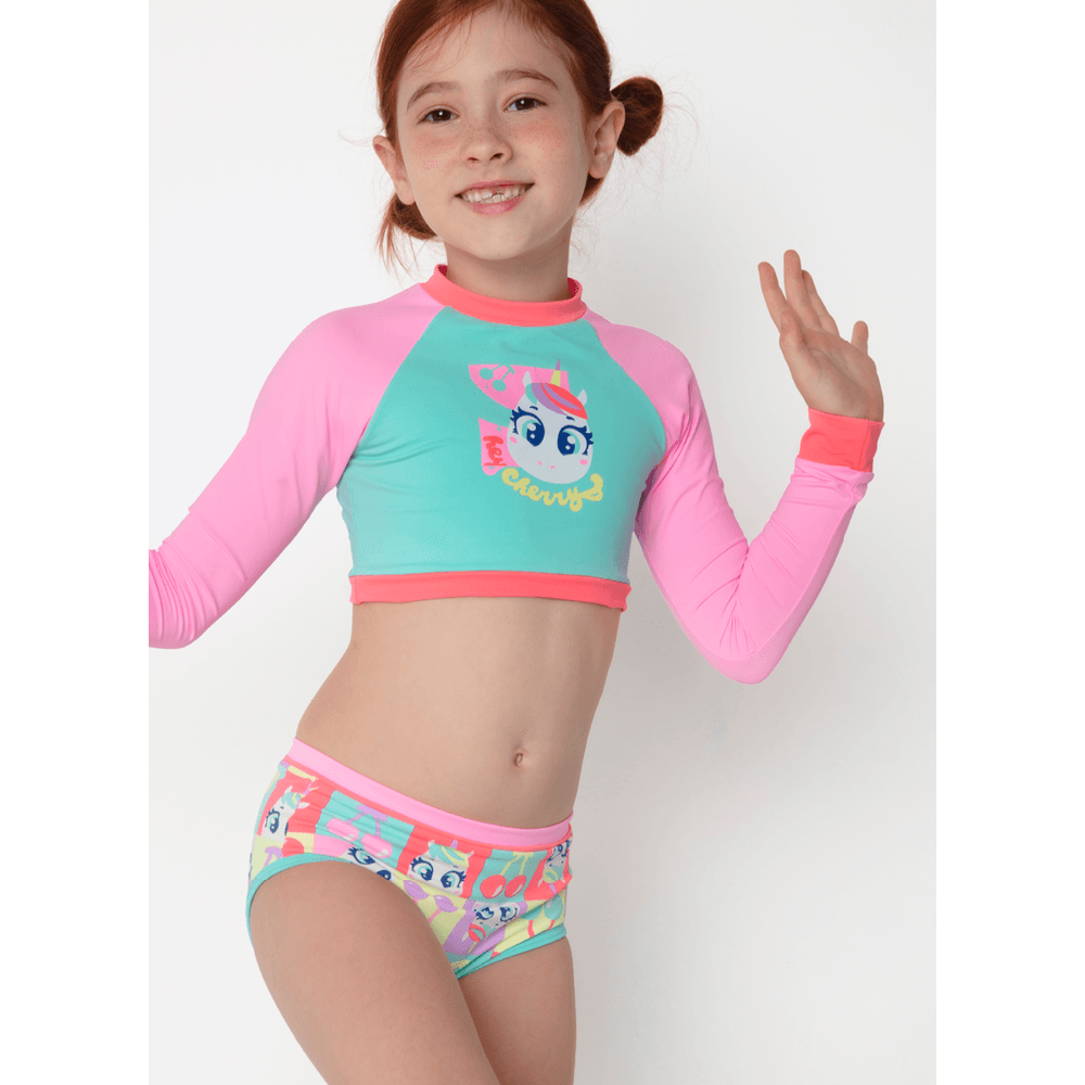 Conjunto Cropped e Calcinha Menina Com Proteção Solar Unicórnio Cherry - 3