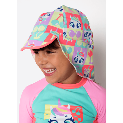 Chapéu Menina Com Proteção Solar Unicórnio Cherry