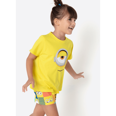 Pijama Manga Curta Algodão Menina Minions