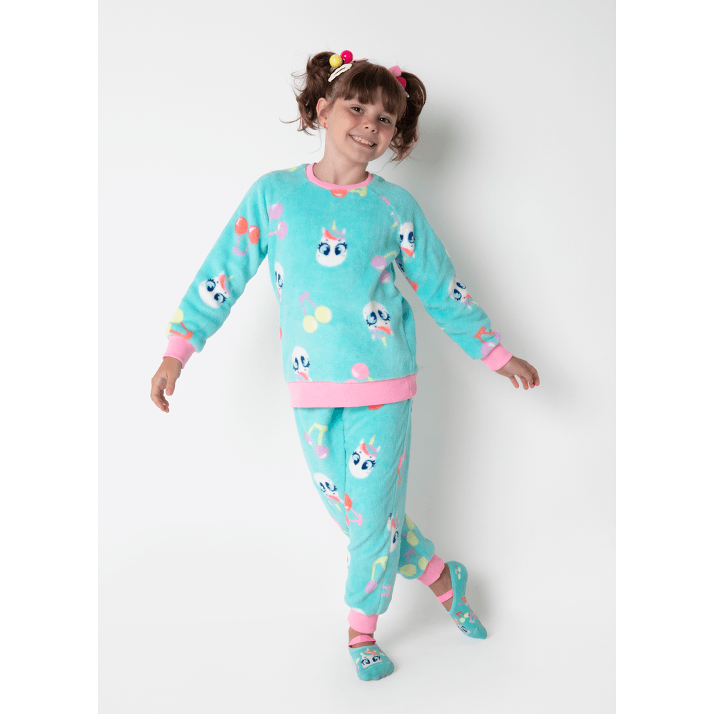 Pijama Manga Longa Soft Estampado Menina Unicórnio Cherry - 1