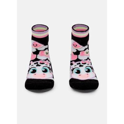 Meia Soquete Com Sola Emborrachada Bebê Menina Vaca Patches
