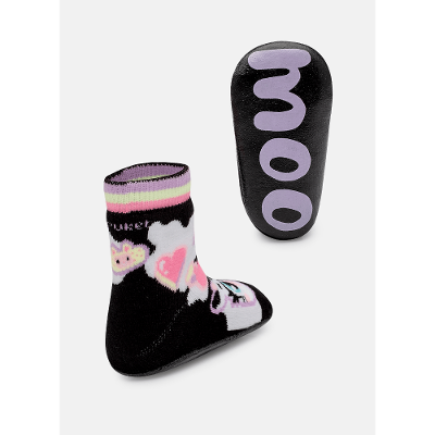 Meia Soquete Com Sola Emborrachada Bebê Menina Vaca Patches