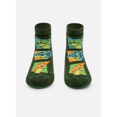 Meia Soquete Com Sola Emborrachada Bebê Menino Dino Trio
