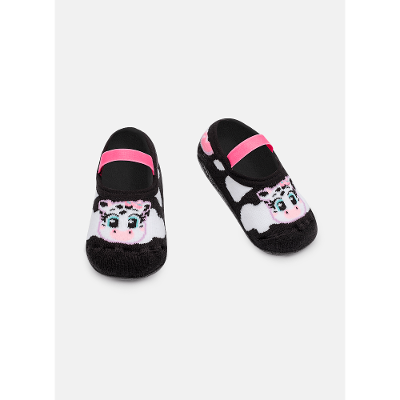 Meia Sapatilha Com Sola Emborrachada Bebê Menina Vaca Patches